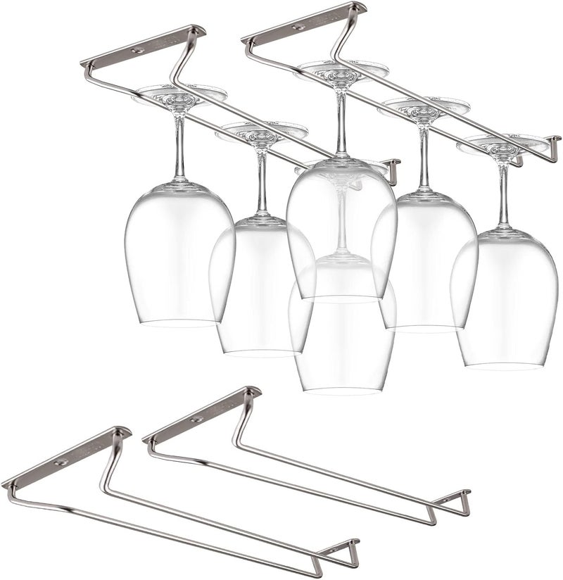 CUKE2BEET 11.8 Inch Stainless Steel Wine Glasses Rack Under Cabinet Stemware Rack, Wine Glass Hanger Rack Wire Wine Glass Holder Storage Hanger for Cabinet Kitchen Bar (4) - Image 1